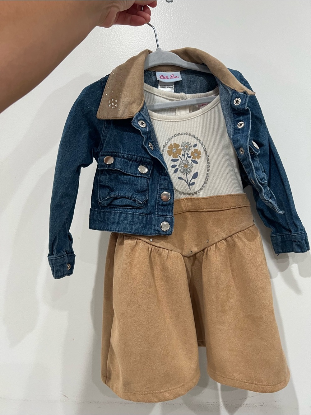 Little Lass Dark Blue Denim Jacket with Tan Collar
